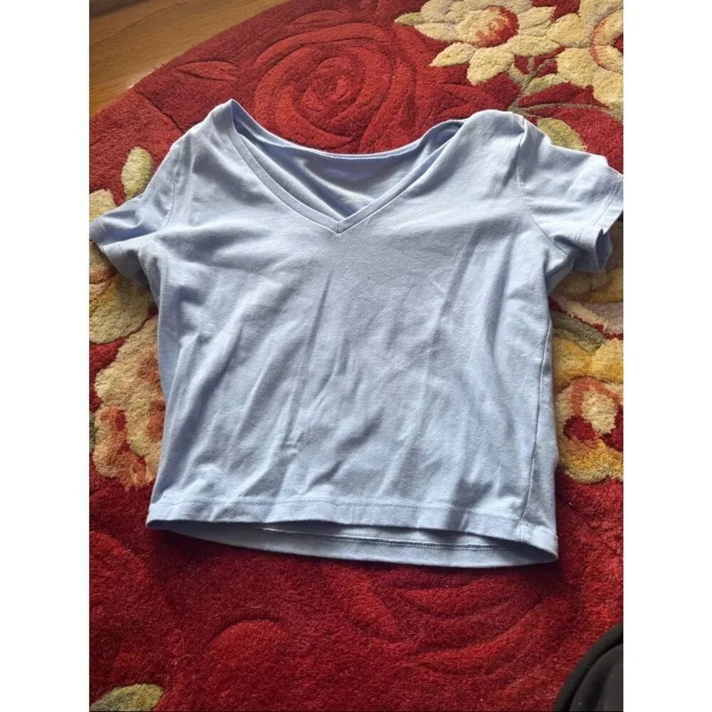 wild fable Light Blue V-Neck Cropped Top